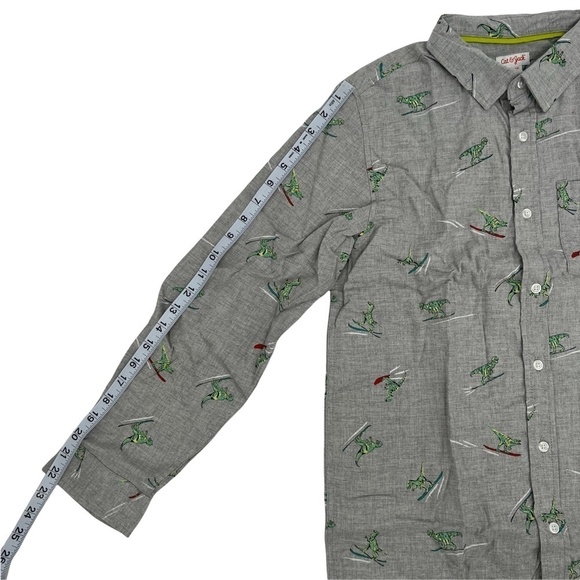 NWT Cat & Jack Gray Surfing Dinosaur Print Button Up Shirt Size XL Husky Boy's - Picture 5 of 8